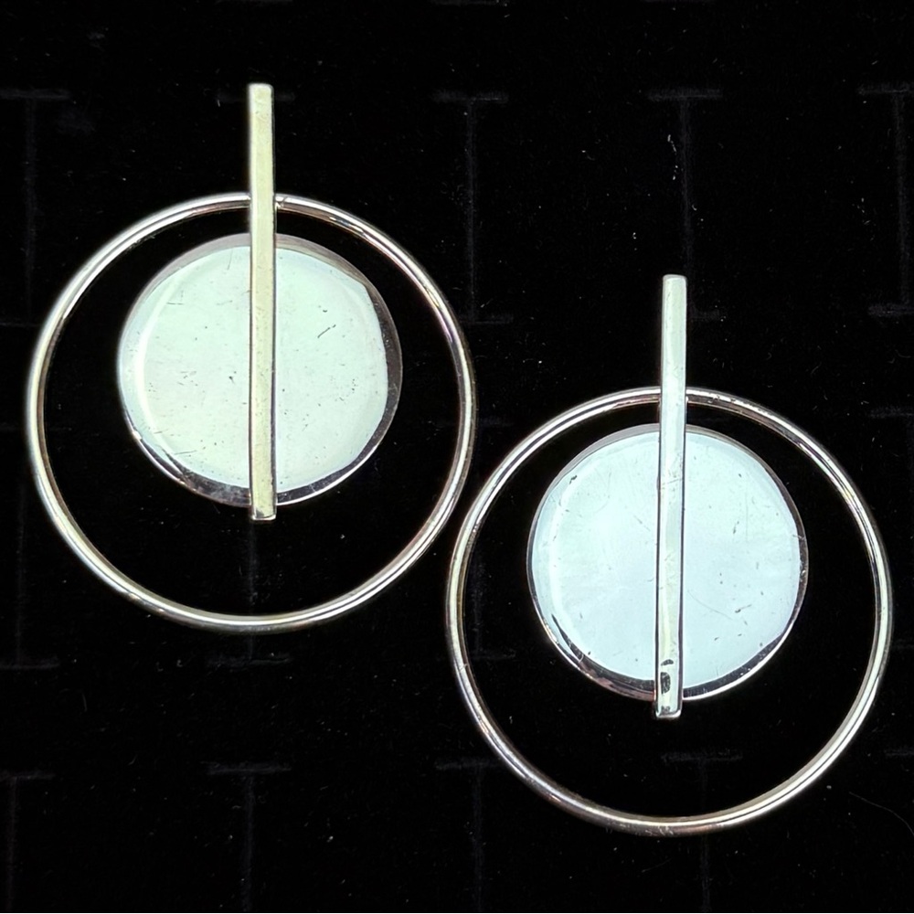 Gold and silvertone, vintage costume pierced dangle, earrings, weighted - Picture 5 of 5